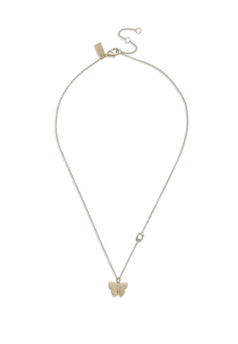 Gouden ketting met een delicate ketting en een vlindertje hanger. Voorzien van een sluiting en een verlengkettinkje voor verstelbare lengte.