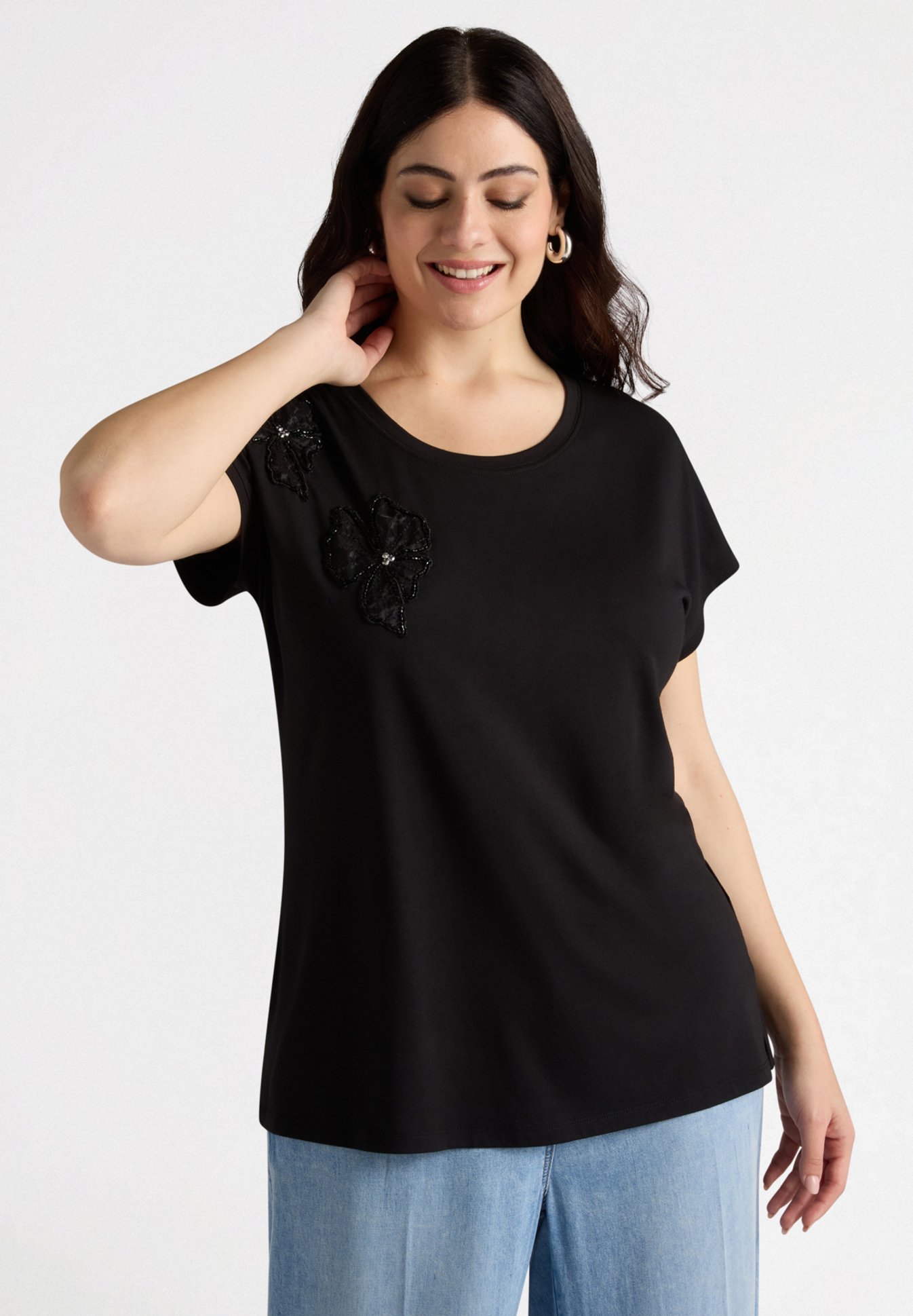 Fiorella Rubino CON FIORI RICAMATI Print T-shirt nero/black