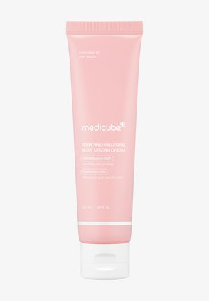 Crema idratante PDRN Pink Hyaluronic in un morbido tubetto rosa con un tappo a flip bianco. Presenta un testo bianco che dettaglia gli ingredienti e il volume (50 ml).