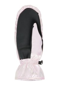 Wanten met een glanzende roze buitenlaag en een zwarte leren palm. Inclusief een elastische polsband voor een veilige pasvorm.