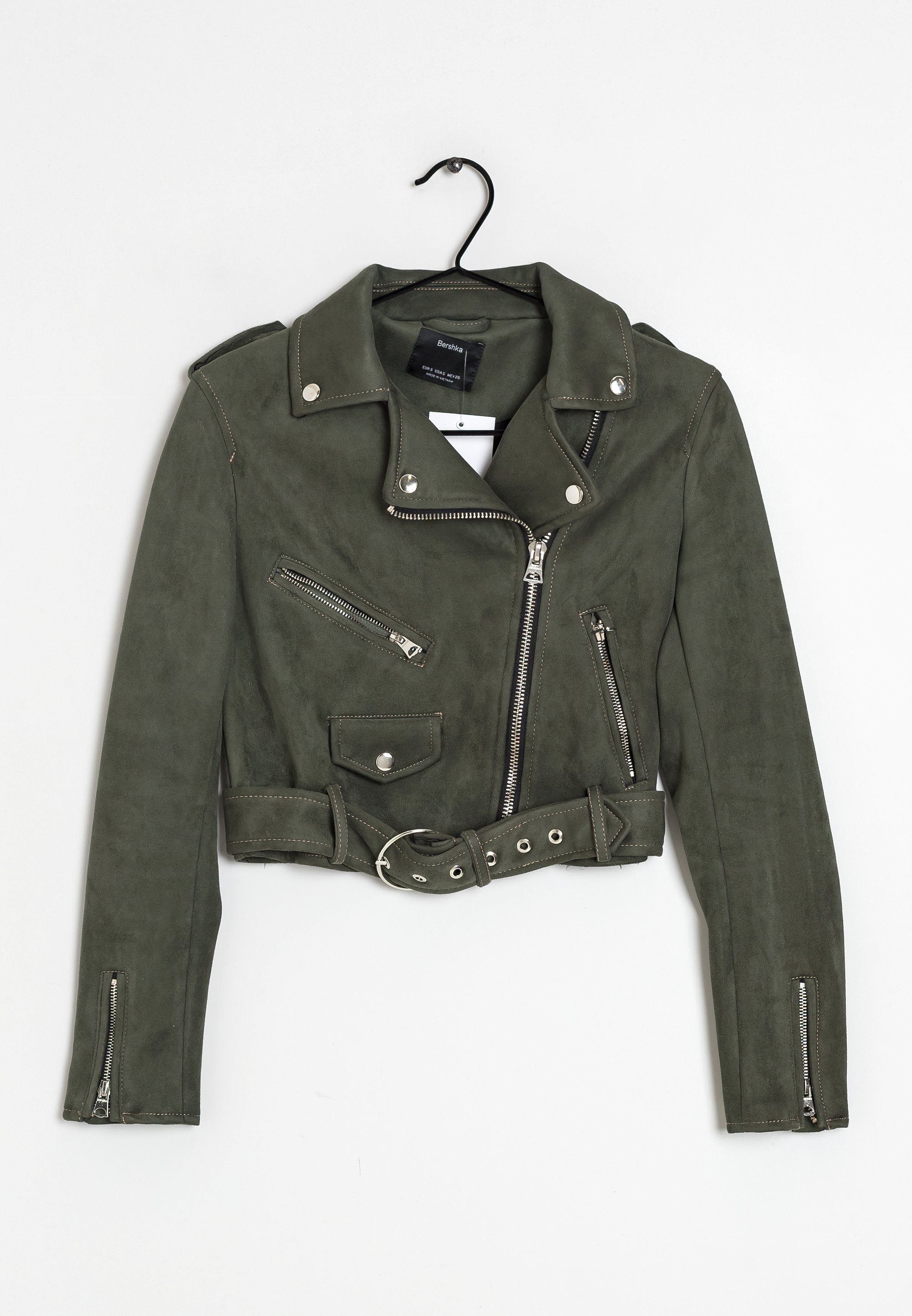 Bershka Faux leather jacket green (Pre-owned) Zalando