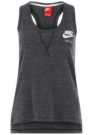 Ciemnoszary, bezrękawnik Nike wykonany z teksturowanego materiału. Posiada okrągły dekolt, subtelne logo oraz luźny krój.