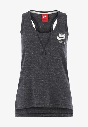 Débardeur Nike sans manches en gris foncé, fabriqué en matériau texturé. Caractéristiques : encolure ronde, logo discret et coupe ample.