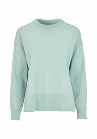 Ljusgrön tröja med rund halsringning, sänkta axlar och långa ärmar. Tillverkad av ett mjukt stickat tyg med en slät yta.