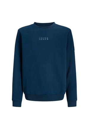 Marinblauer Sweatshirt aus weichem Stoff, mit Rundhalsausschnitt, gerippten Bündchen und Logo-Druck in heller Farbe auf der Brust.