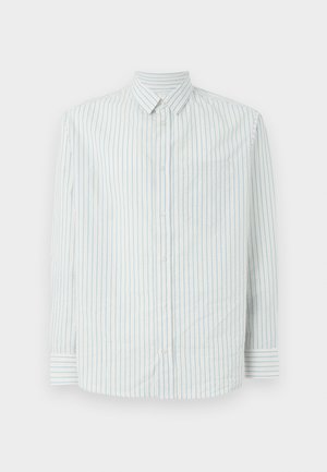 Koszula zapinana na guziki w jasnoniebiesko-białe paski. Posiada kołnierzyk, długie rękawy i kieszeń po lewej stronie.