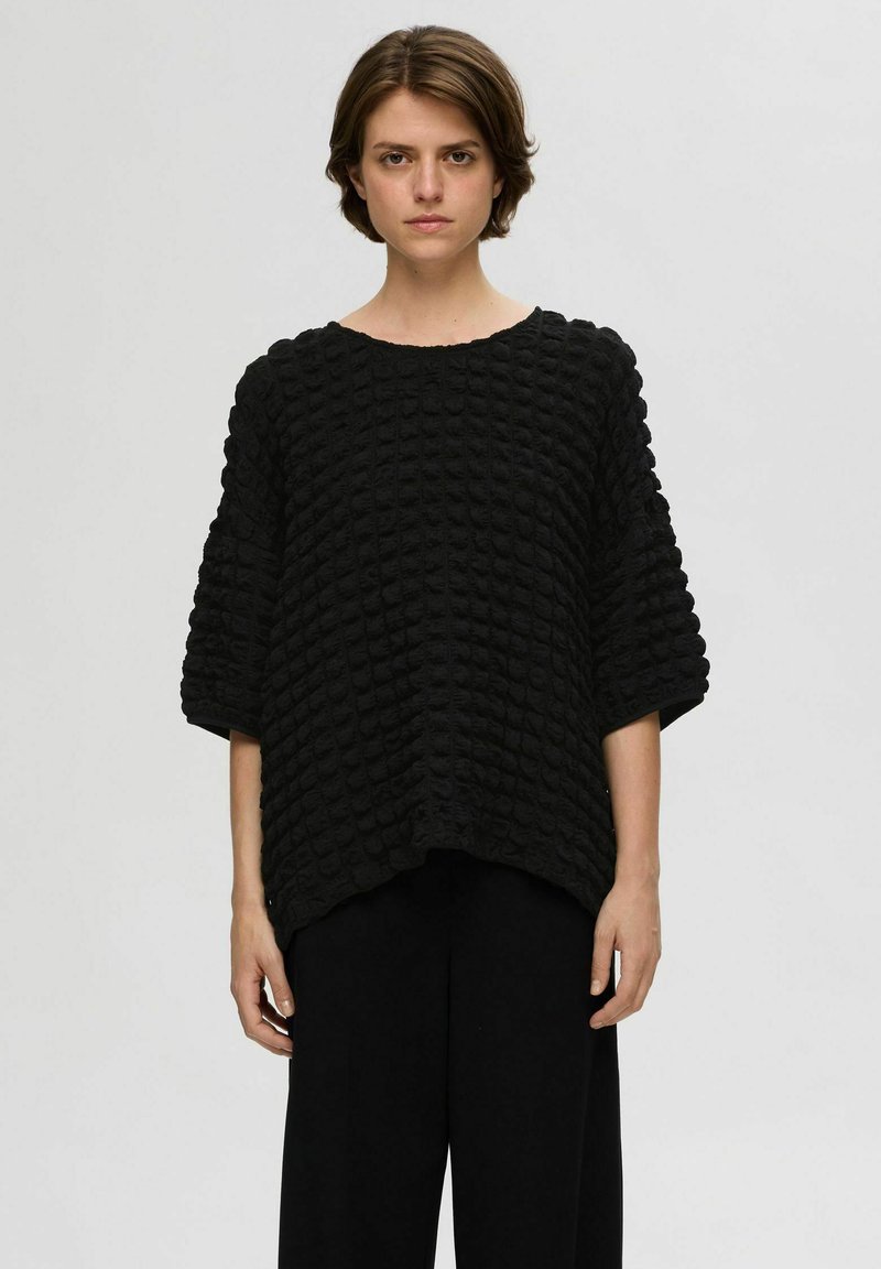 Selected Femme MIT 3/4-ÄRMELN TEXTURIERTES - Bluse - black