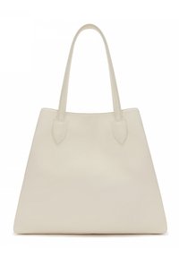 Cremfarbene Leder-Tote mit strukturiertem Design, flachem Boden, zwei kurzen Griffen und subtiler Textur. Keine sichtbaren Beschläge.