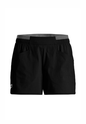 Schwarze Sportshorts mit elastischem Bund, vorderen Taschen und kleinem Logo am linken Bein.
