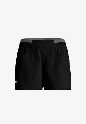 Schwarze Sportshorts mit elastischem Bund, vorderen Taschen und kleinem Logo am linken Bein.