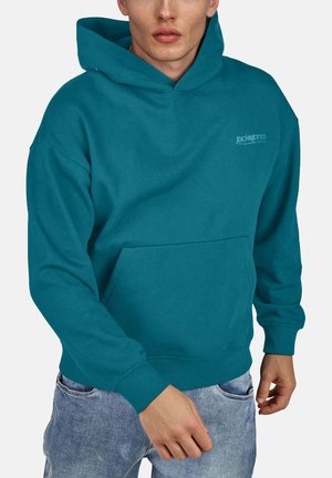Hoodie turquoise en coton, avec une poche avant, des poignets côtelés et une coupe décontractée. Logo "Jack & Jones" sur la poitrine.