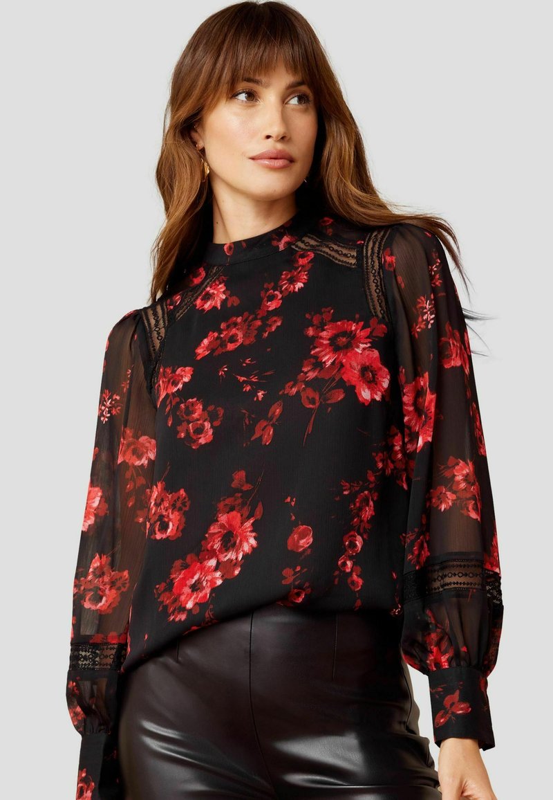 Love & Roses HIGH NECK LACE REGULAR FIT - Bluză - black floral