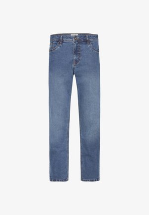 Svetlo modre denim hlače z ravnim krojem nogavic, petimi žepi in kontrastnim šivom. Imajo gumb in zadrgo za zapiranje.