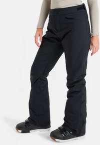 Zwarte skibroek met recht model, gemaakt van waterbestendig materiaal, voorzien van zakken en verstelbare tailleband voor comfort.