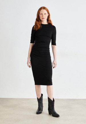 DKNY MIDI DRAPED DRESS - Egyenes szabású ruha - black