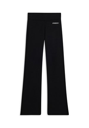 Pantaloni neri a palazzo realizzati in tessuto elasticizzato, con una vita larga e il logo "FREDDY" in bianco sull'anca sinistra.