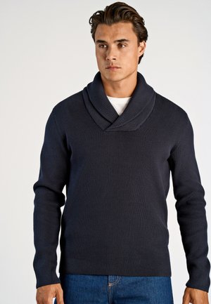 SHAWL COLLAR  - Stickad tröja - navy