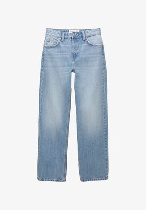 Lyseblå denim jeans med løs pasform, lige ben, fem-lommer design og minimal falming gennem hele stoffet.