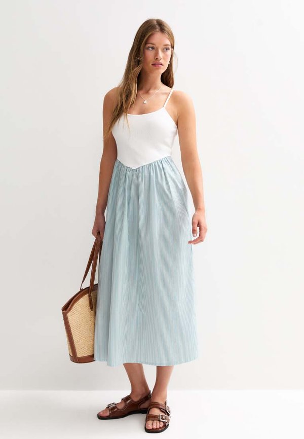 STRIPE PRINT V WAIST POPLIN MIDI - Freizeitkleid