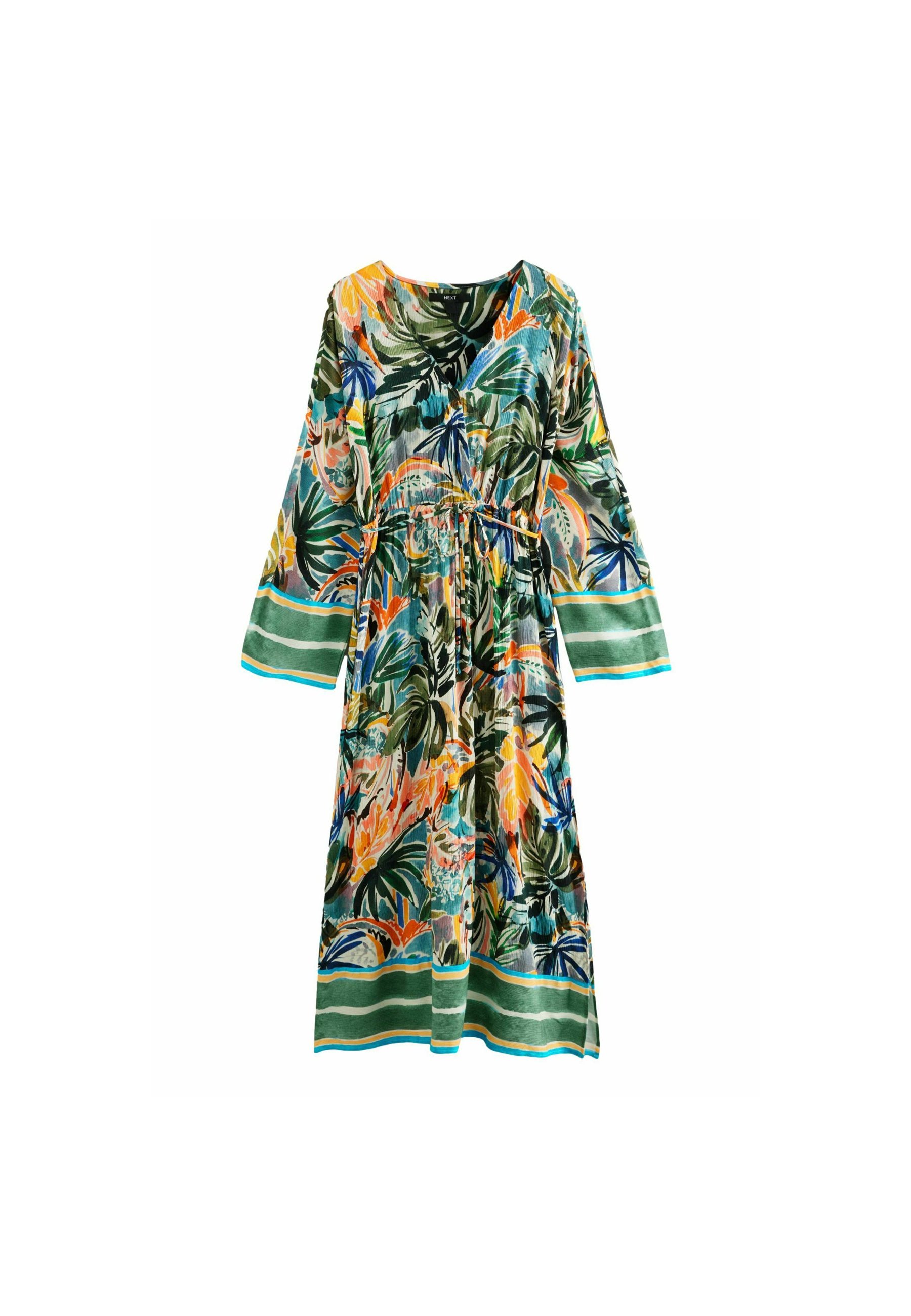 Next REGULAR FIT - KIMONO SLEEVE TIE WAIST - Maxi dress - green blue palm  print/green - Zalando