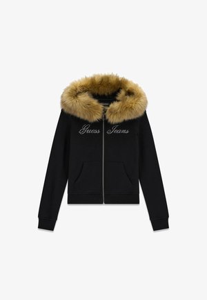 Guess Jeans, SCHMAL GESCHNITTENES PELZ-SWEATSHIRT - Sweatjacke - schwarz
