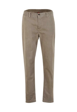 Beige bomulds chinos med lige pasform, udstyret med bæltestropper, knaplukning og en blød tekstur. Ideelle til afslappet brug.
