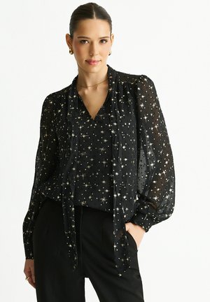 DOBBY STAR TIE NECK - Blouse - black
