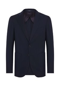 Meeste klassikaline tumesinine bleiser kaheteistkümne nööbiga, nõgusate kraesid ja ees paiknevate taskutega, millel on sile sisekate.