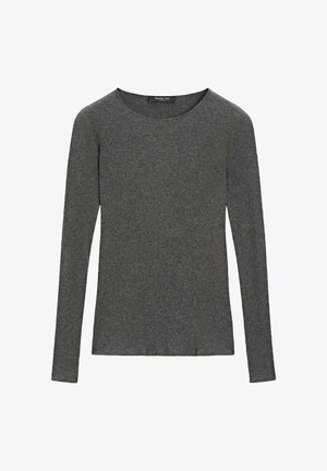 Donkergrijs geribd shirt met lange mouwen, ronde halslijn, eenvoudig ontwerp en aansluitende pasvorm.