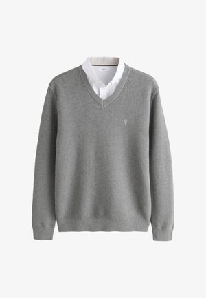 Next, V-NECK - REGULAR FIT TEXTURED OXFORD MOCK - Maglione - grey