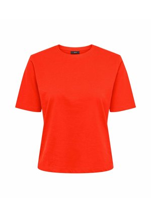 Bright red short-sleeve cotton T-shirt with crew neck, displayed on a white background.