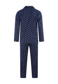 Ensemble de pyjama bleu marine en tissu doux, orné d'un petit motif de hérissons. Manches longues et pantalon au fit confortable.