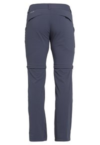 Mörkgrå utomhuskonvertibla byxor med avtagbara knän, bakfickor och Columbia-logotyp på bakkanten av midjan.