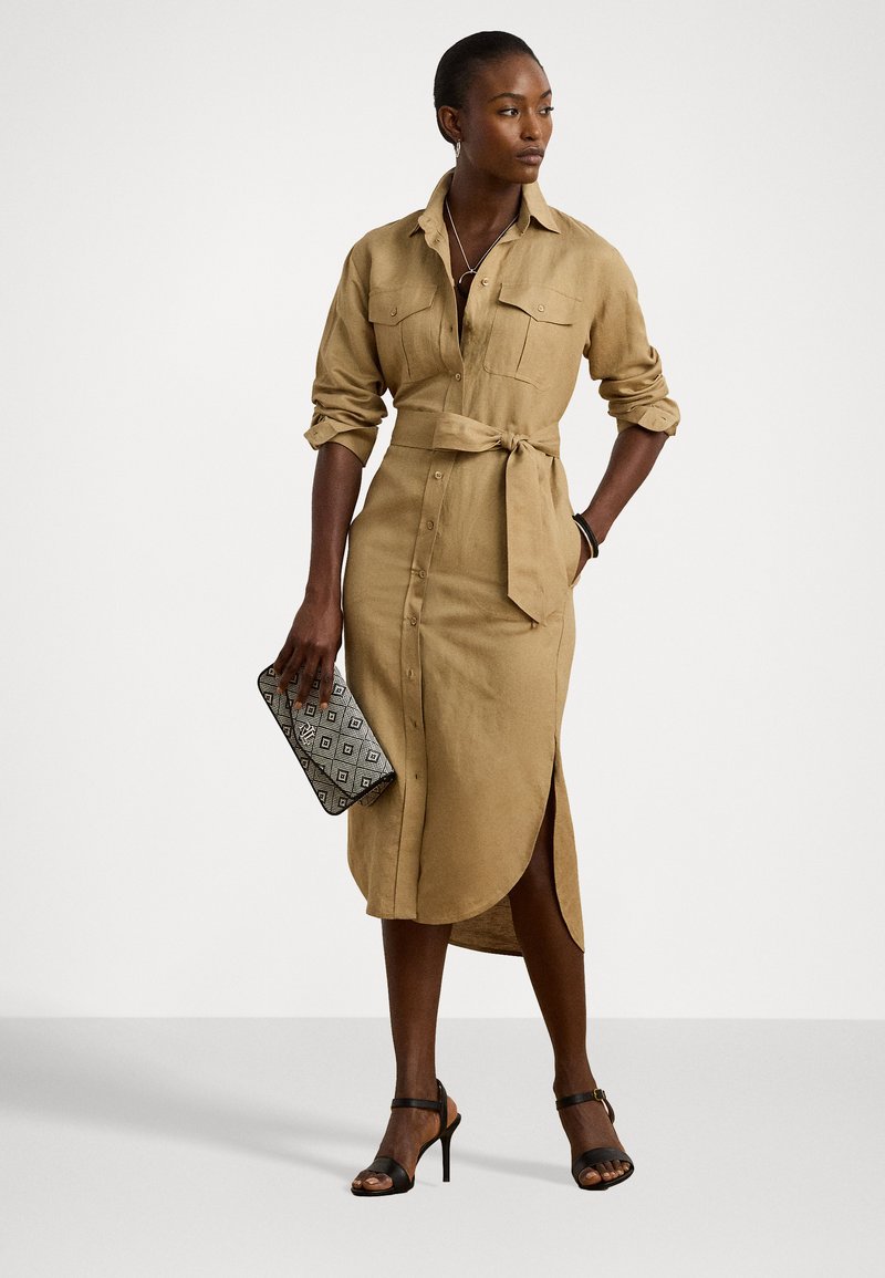 Lauren Ralph Lauren Linen Blend Shirtdress - Shirt dress - camel -  Zalando.co.uk