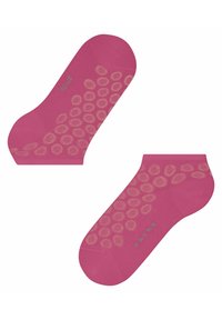 Rosa Knöchelsocken aus Strickstoff mit einem strukturierten Muster aus Kreisen, mit Logo-Detail auf einer Seite.