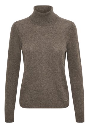 Brun polotröja i mjuk stickad kvalitet. Har långa ärmar, en figurnära kropp och en subtil textur med en liten loggetikett vid fållen.