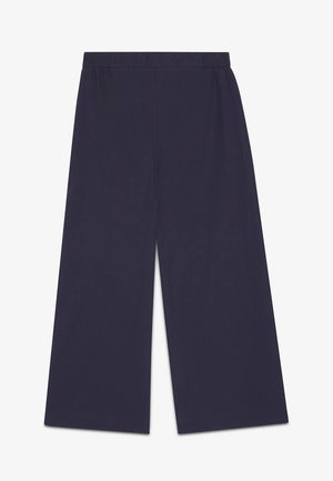 Marineblauwe broek met wijde pijpen, een elastische tailleband en een soepel, loszittend ontwerp.