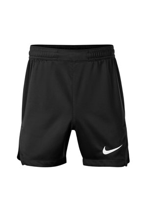 Shorts de sport noirs avec taille élastique et logo Nike Swoosh blanc sur l'avant de la jambe droite.