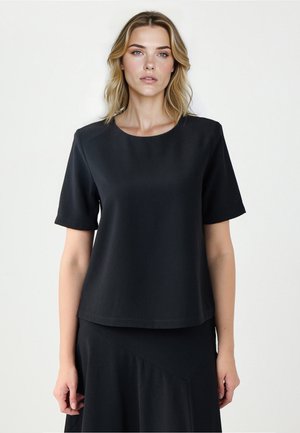 ROUND NECK SHORT-SLEEVED  - Bluse - black