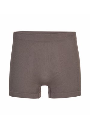 Boxers pour hommes marron-gris sans coutures avec une large ceinture élastique et une texture de tissu lisse et extensible.