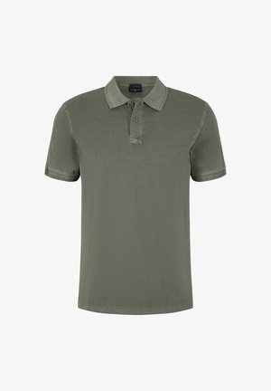 Korte mouwen polo shirt in olijfgroen katoen. Voorzien van een knoopsluiting en contrasterende kraagstiksels. Glad textuur, casual pasvorm.