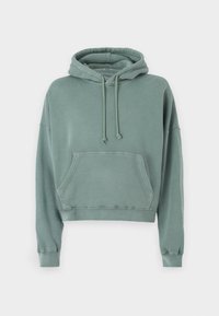 Mintgrøn cropped hoodie lavet af blødt stof, med en frontlomme, snoretræk i hætten og ribbede manchetter med en afslappet pasform.