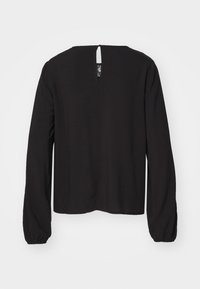 Black long-sleeve top with a relaxed fit, featuring a keyhole detail at the back, smooth texture, and elastic cuffs.