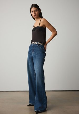 Next, REGULAR FIT - BELTED WIDE LEG JEANS  . - Wide leg - dark blue