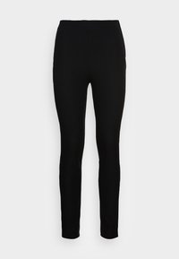 Svarta leggings i elastisk tyg, med slim fit, slät yta och elastisk midja för komfort. Inga synliga sömmar eller fickor.