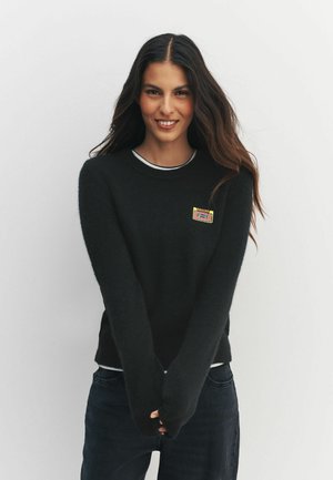 PETITE FIT - EMBROIDERED CREW NECK  - Striktrøje - black music cassette
