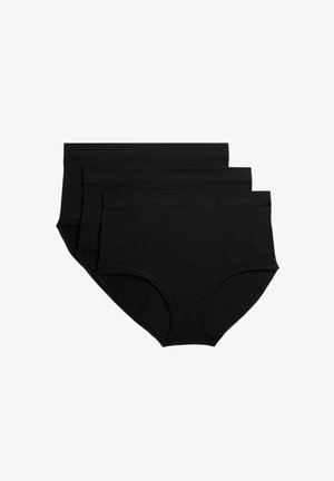 Ensemble de slips noirs en coton comprenant trois paires, avec une taille lisse et une coupe classique, mettant en avant la simplicité et le confort.
