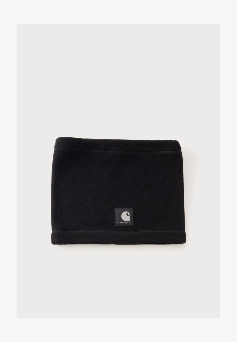 Μαύρο fleece λαιμοδέτης Carhartt με μικρό τετράγωνο λογότυπο στο μπροστινό κέντρο σε λευκό φόντο.