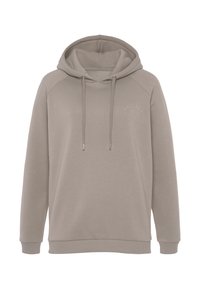 Sudadera gris claro hecha de una mezcla de algodón, con capucha con cordón, puños acanalados y un logo minimalista en el pecho.