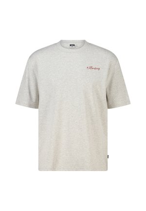 Lichtgrijs T-shirt met korte mouwen en een ronde hals met kleine rode "Willamsburg" tekst op de linkerborst.